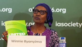 UNAIDS-Exekutivdirektorin Winnie Byanyima bei der Eröffnungspressekonferenz